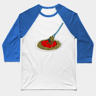 Girl Eating Spaghetti Sticker Baseball T-Shirt